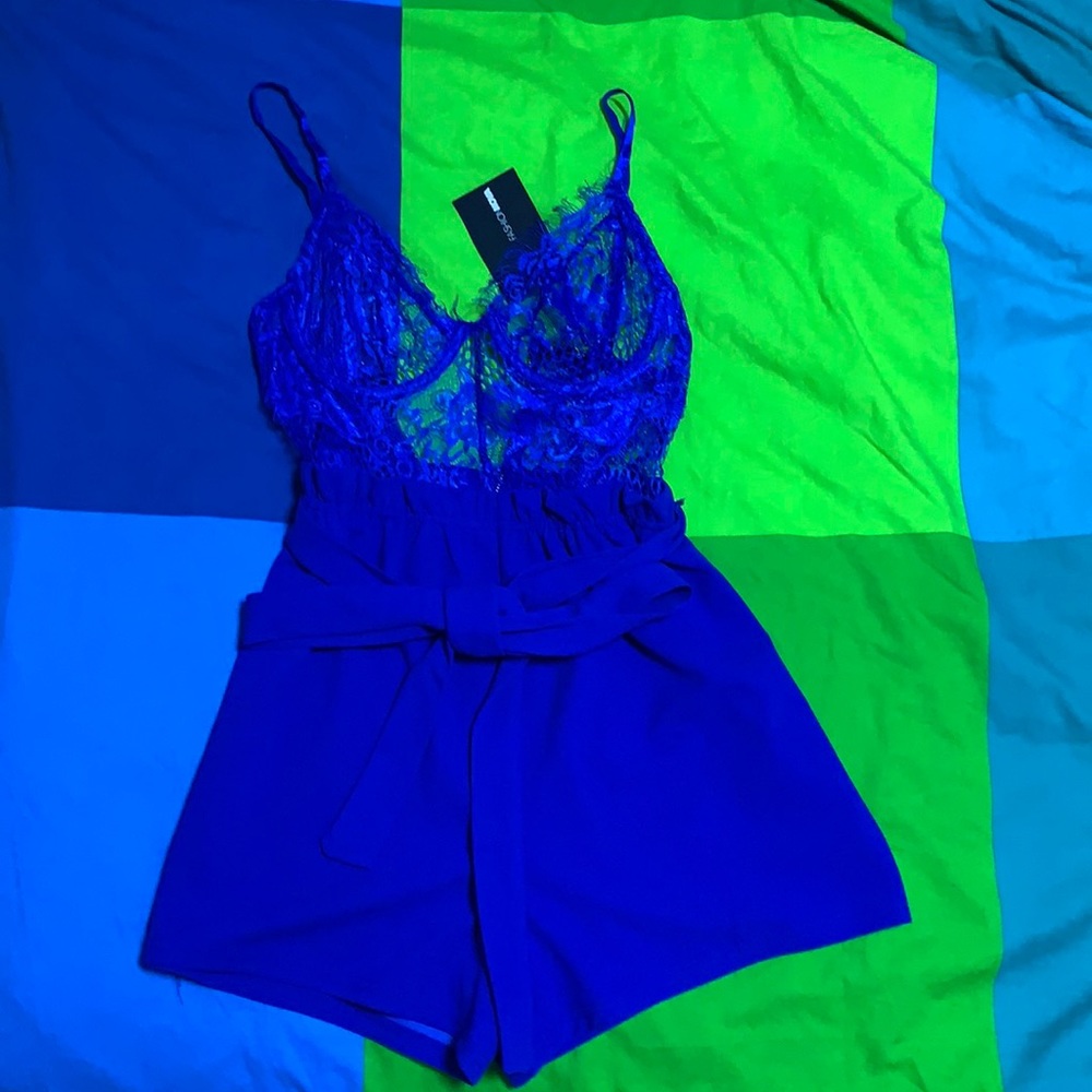 Blue mesh romper gold zipper size small